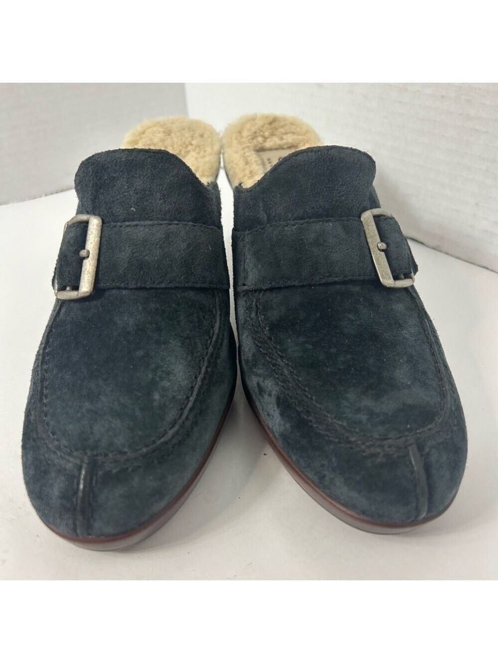 UGG Women’s Clogs 5 Suede Blue 3.5 UK 36 EU Heeled Sheepkin Lined - Picture 2 of 8